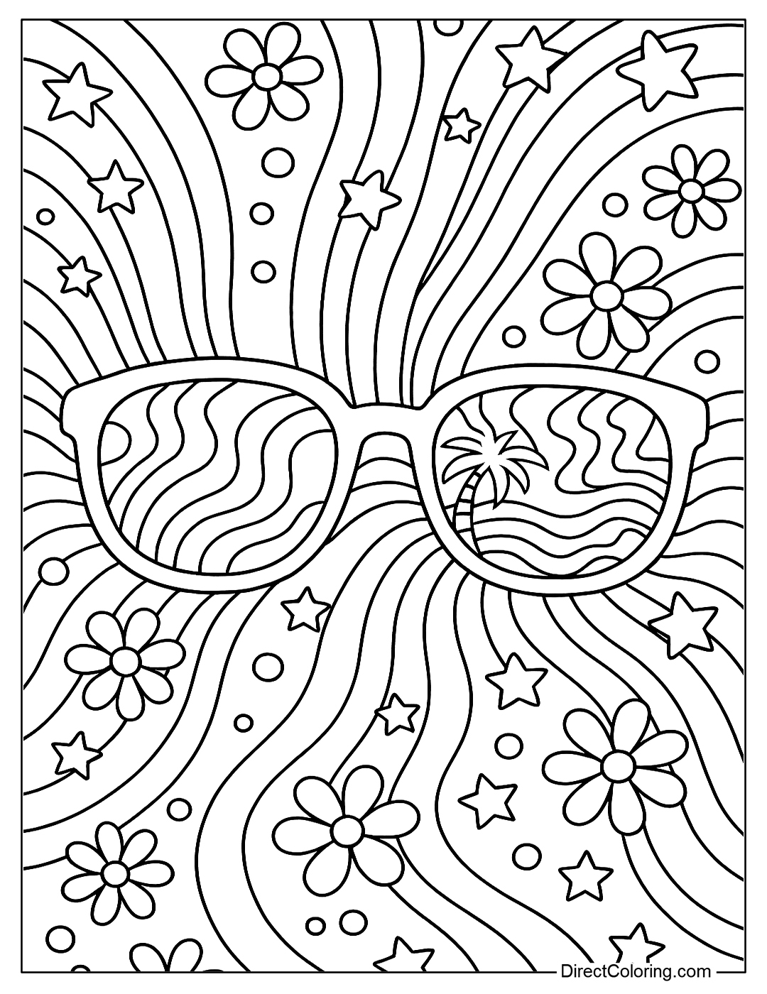 coloring page Retro style sunglasses with 70s motifs